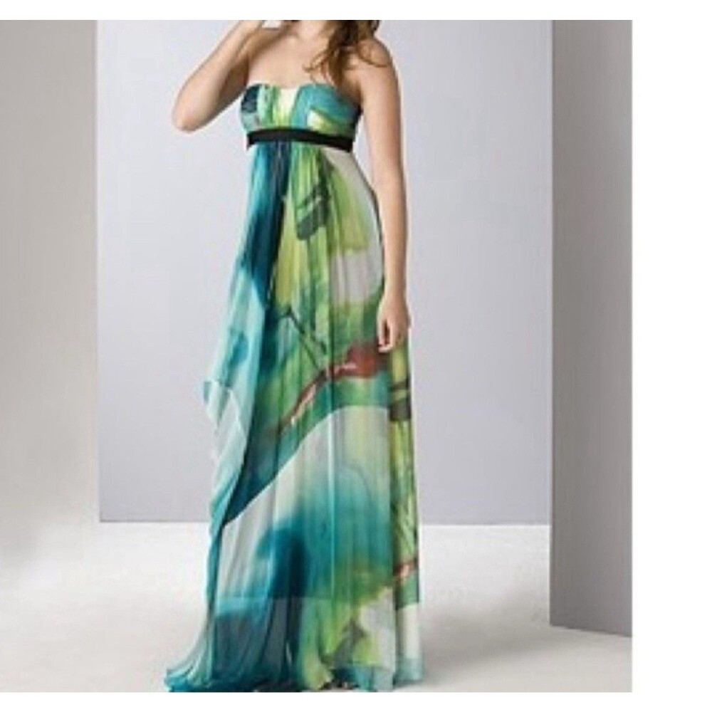 BCBG Max Azria Strapless Watercolor Maxi Dress Size 8 NWT Flowy Beach Prom Boho